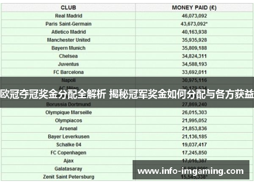 欧冠夺冠奖金分配全解析 揭秘冠军奖金如何分配与各方获益